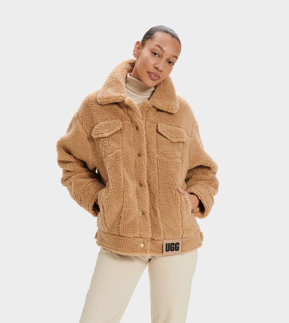 Ugg Frankie Sherpa Trucker - Womens Jackets - Khaki - NZ (0784LXVMD)